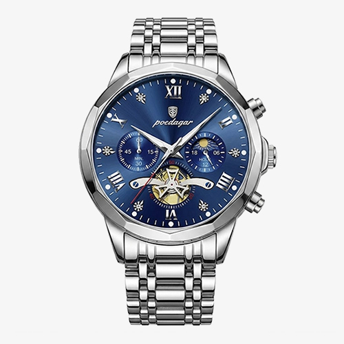 Reloj Tourbillon Poedagar. Esfera Azul y Acero Inoxidable